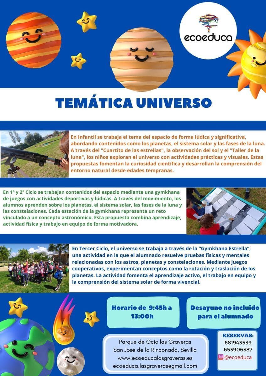 An advertisement for ecoeduca parque de ocio las graveras