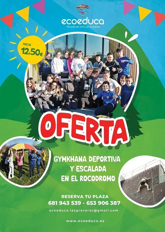 Anuncio de una gymkana deportiva y escalada.