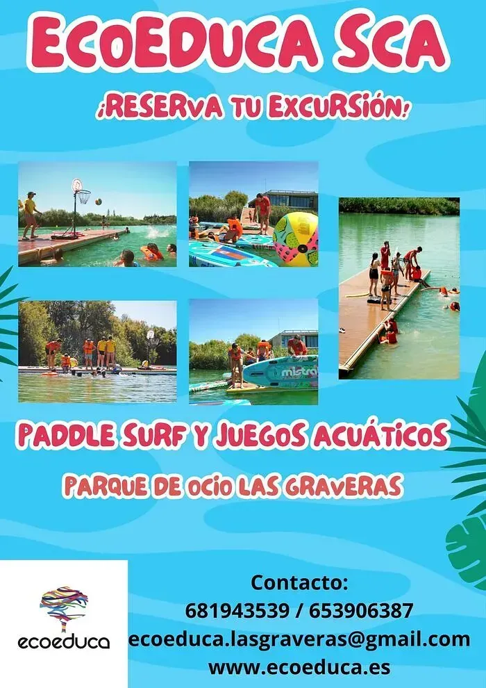 An advertisement for ecoeduca sca paddle surf and juegos acuaticos