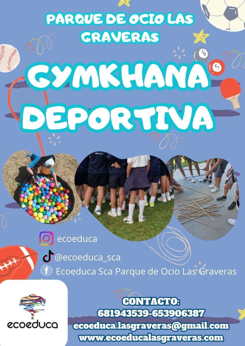 Un cartel para un evento de gymkhana deportiva en un parque.
