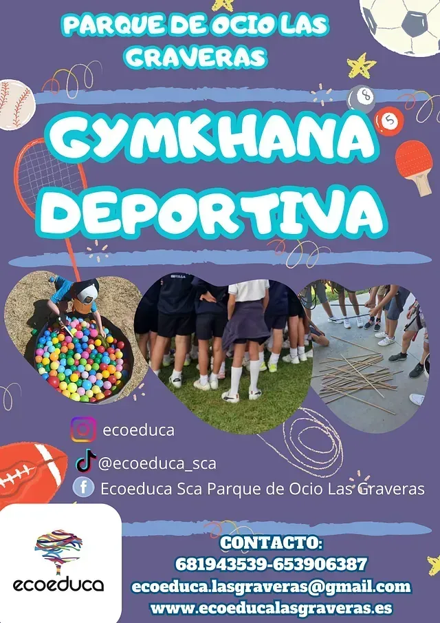 Un cartel para un evento de gymkhana deportiva en un parque.