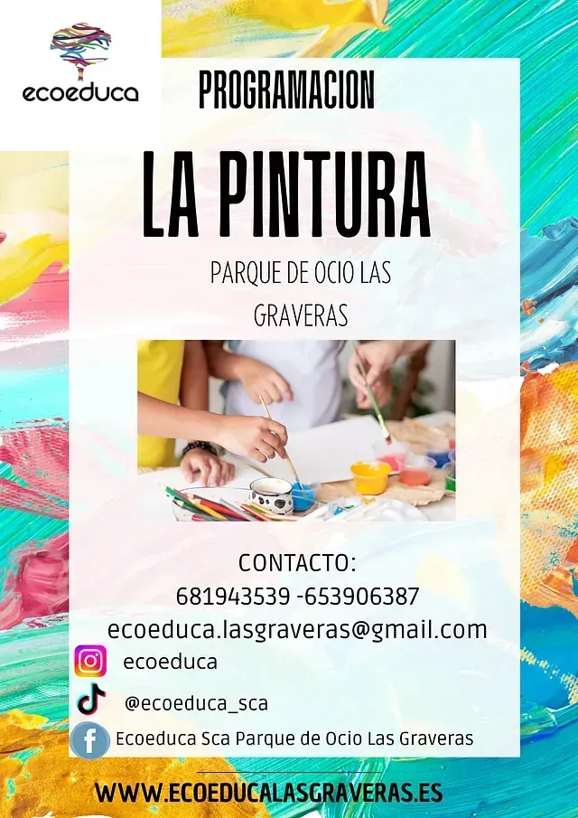 Un cartel con una imagen de niños pintando sobre una mesa.