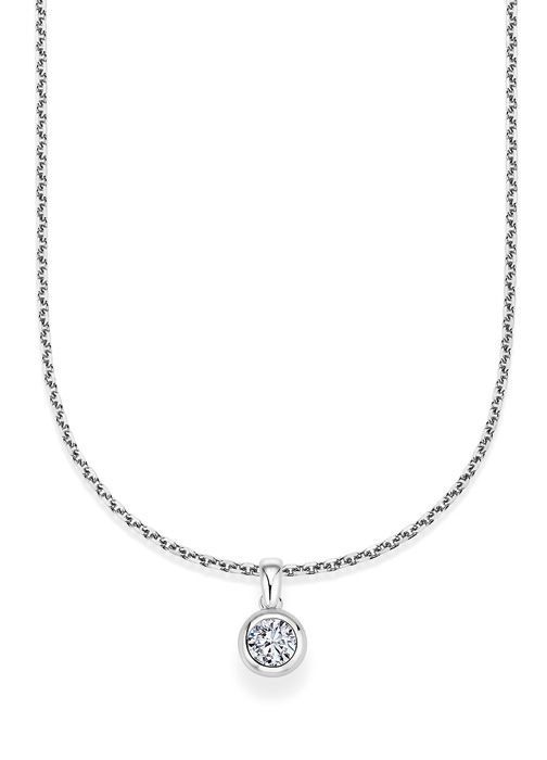 Eine silberne Halskette mit einem Diamantanhänger an einer Kette.