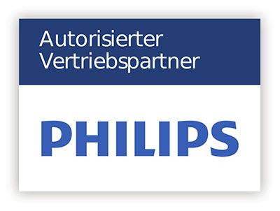 Ein blau-weißes Philips-Logo auf weißem Hintergrund.