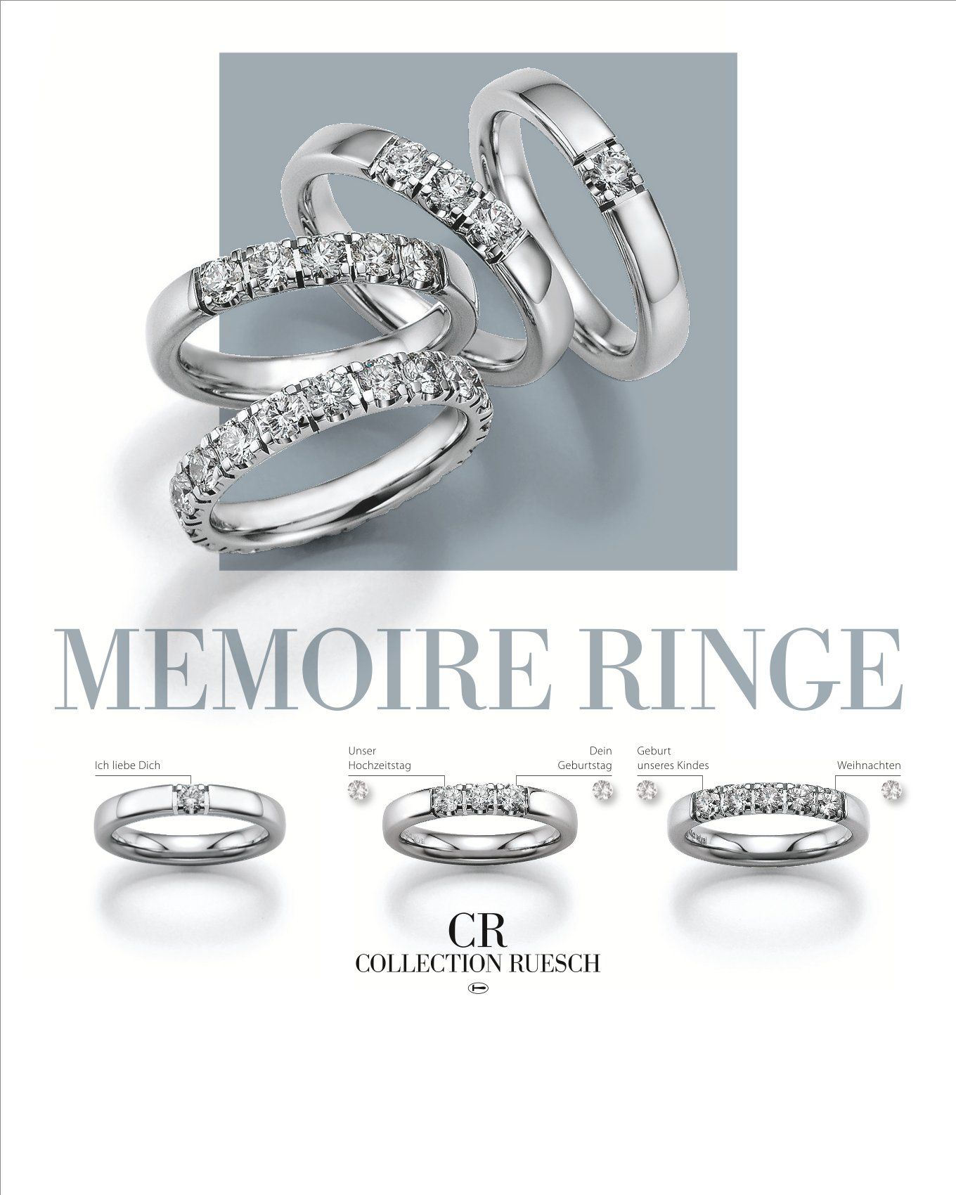 Eine Gruppe übereinander gestapelter Ringe auf einer weißen Oberfläche.