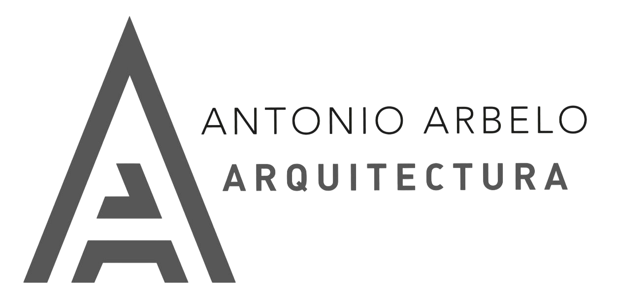 Logotipo de Antonio Arbelo Arquitectura con una "A" gris estilizada y texto sobre fondo blanco.