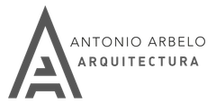 Logotipo de Antonio Arbelo Arquitectura con una "A" gris estilizada y texto sobre fondo blanco.