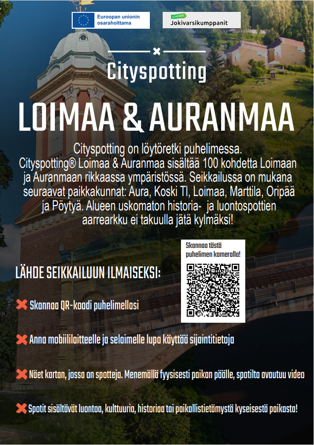 Kuva Loimaa ja Auranmaa Cityspotting esitteestä, jossa kerrotaan tarkemmin sovelluksesta.