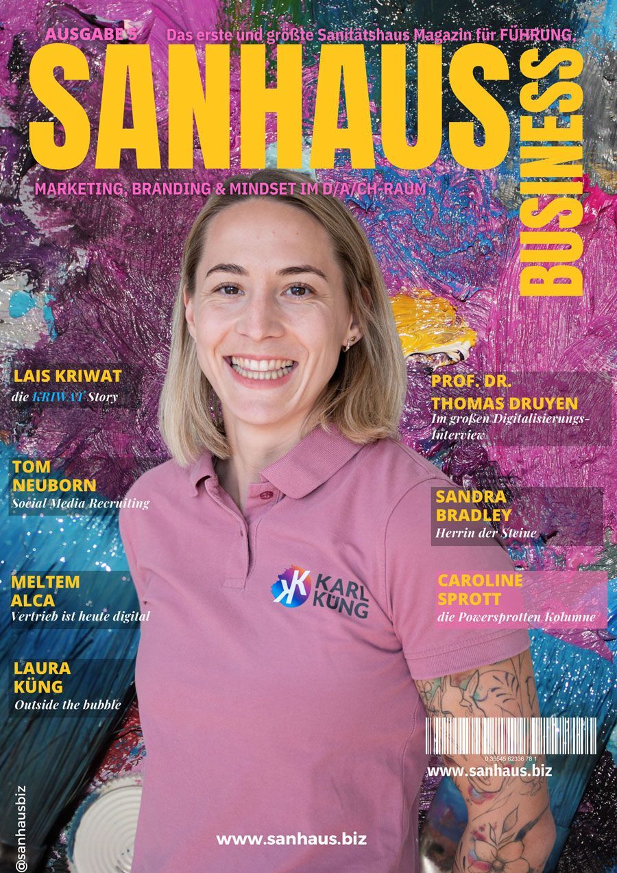 Eine Frau ist auf dem Cover einer Zeitschrift namens Sanhaus Business