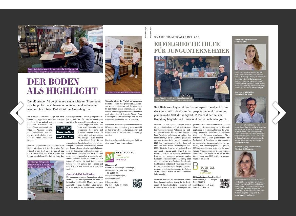 In einer Zeitschrift ist eine Seite aufgeschlagen, auf der steht: „Der Boden als Highlight“