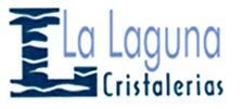 Un logotipo azul y blanco para La Laguna Cristalerías.