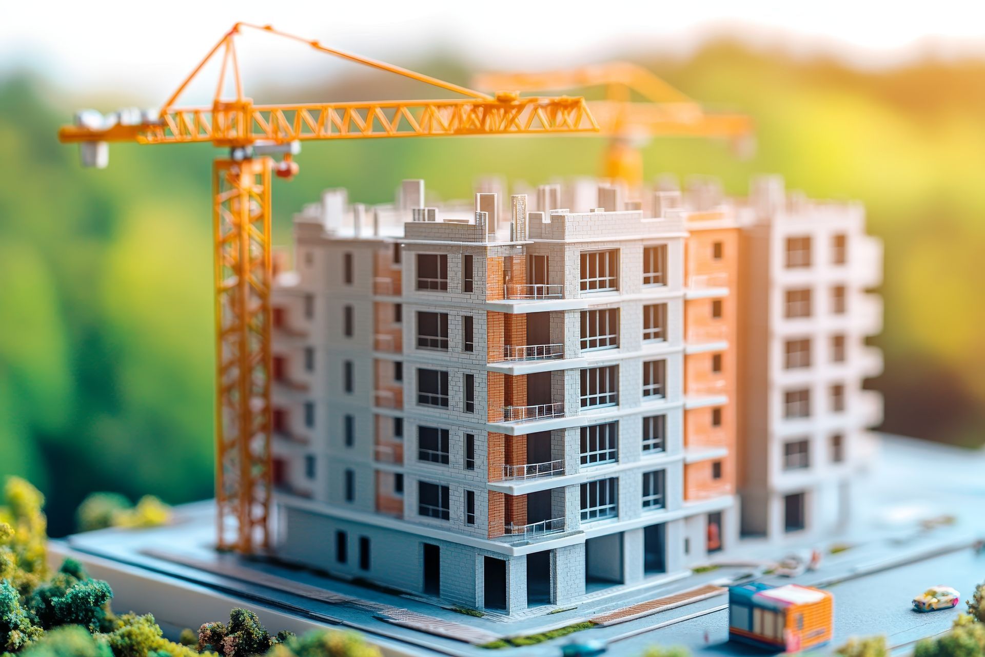 Maquette d'immeuble en construction et grue