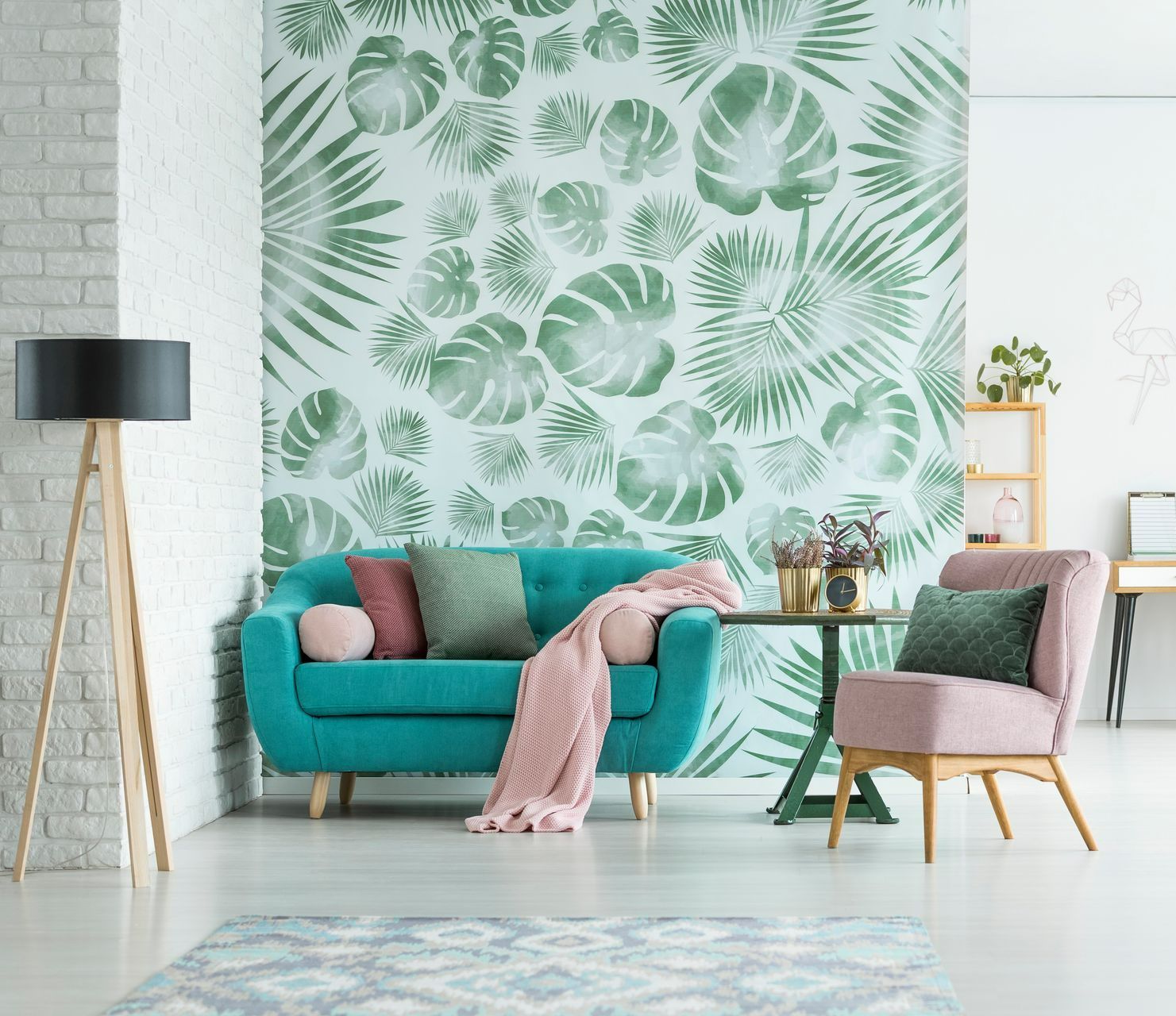 Papier peint avec motifs végétaux tropicaux