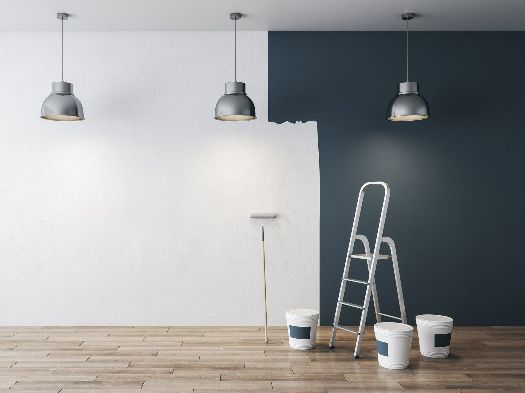 Application au rouleau de peinture foncée sur un mur blanc