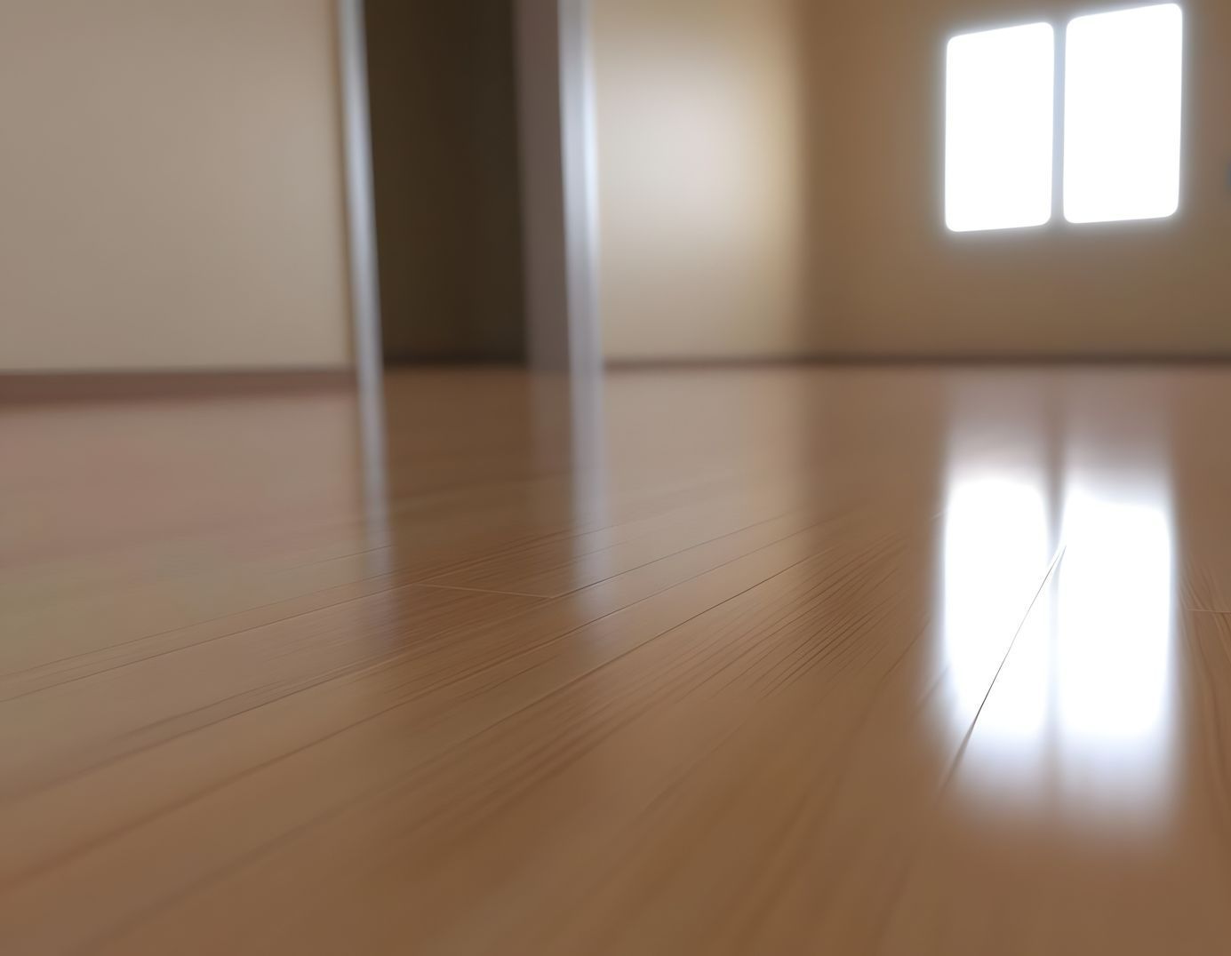 Parquet vitrifié brillant dans une pièce vide non aménagée