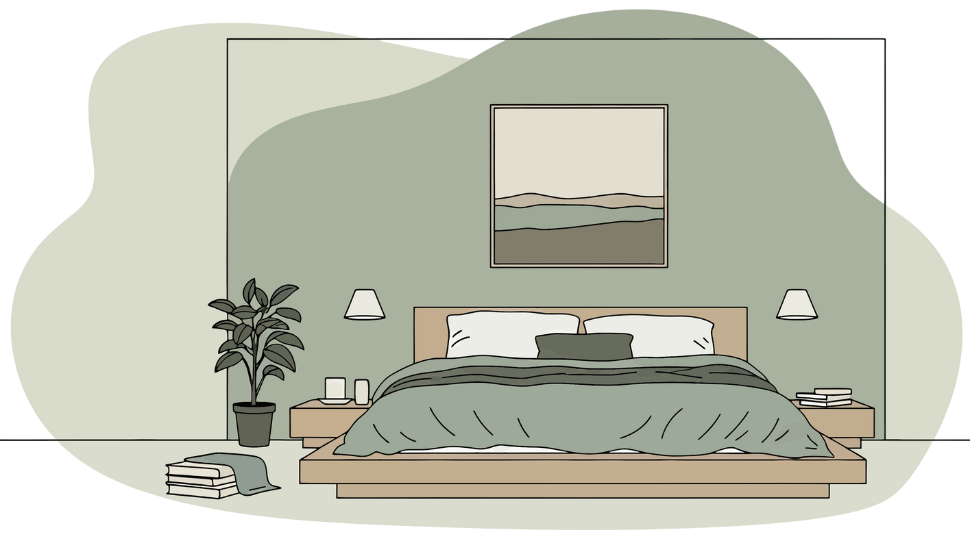 Chambre à coucher avec murs peints en vert