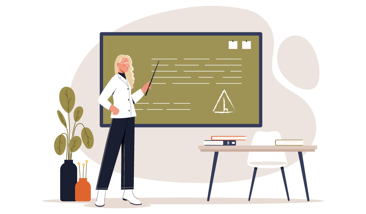 Vers école et loisirs Concept d'une institutrice.