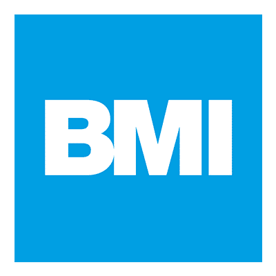 Weißer Text „BMI“ in einem blauen Quadrat.