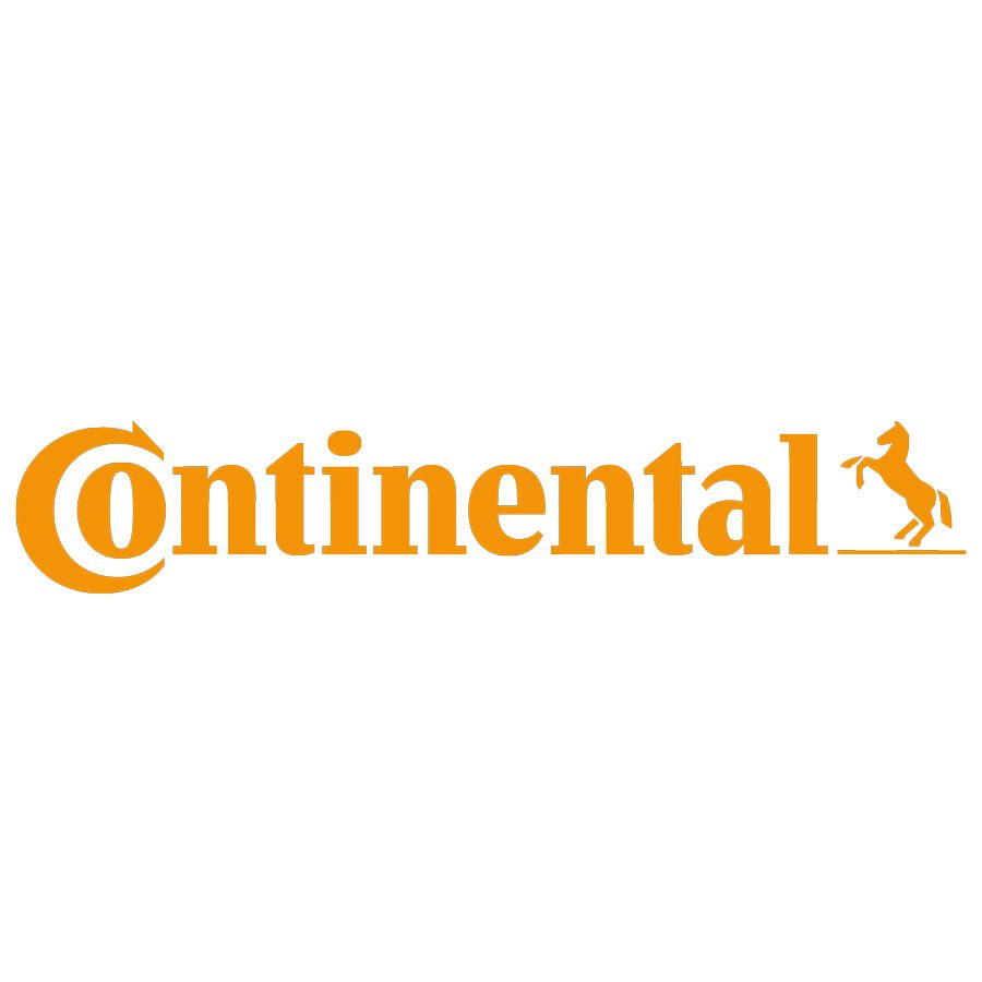 Continental-Logo: Orangefarbener Text mit einem stilisierten C und einem Pferdesymbol.