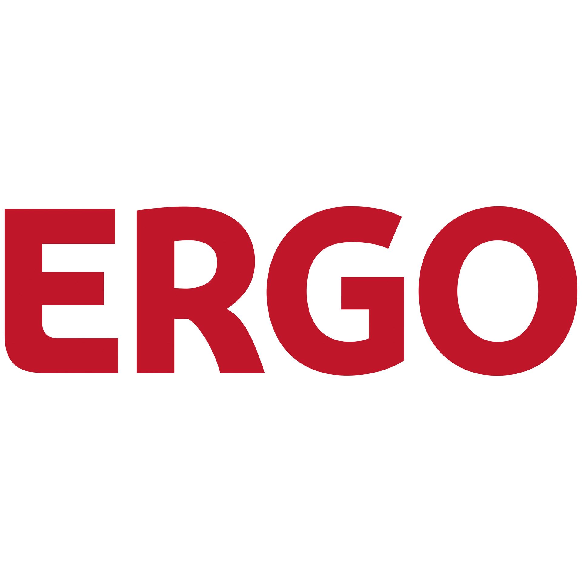 Roter Schriftzug „ERGO“ auf weißem Hintergrund.
