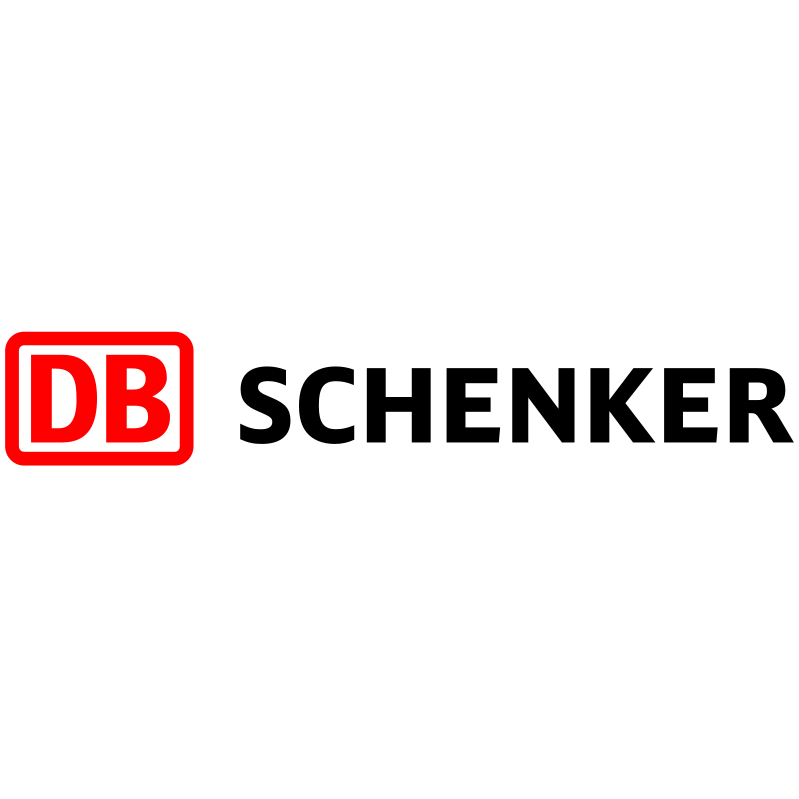 DB Schenker Logo: Rot umrandetes Kästchen mit der Aufschrift „DB“ darin, daneben „SCHENKER“ in Schwarz.