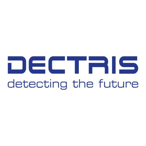 Das Logo von Dectris ist blau und trägt die Aufschrift „Detecting the Future“.
