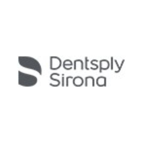 Ein Dentallogo für Dentsply Sirona auf weißem Hintergrund.