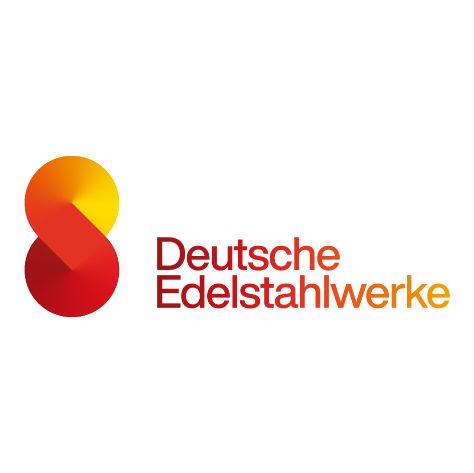 Logo der Deutschen Edelstahlwerke: abstrakte orange-gelbe „S“-Form neben dem Firmennamen.