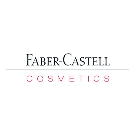 Faber-Castell Cosmetics-Logo: Text mit horizontaler Linie in Schwarz und Rot auf weißem Hintergrund.