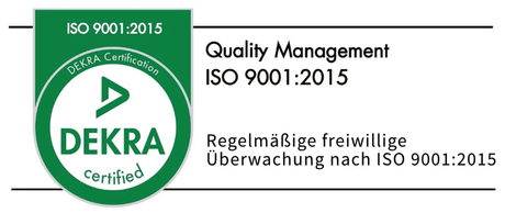 Ein Logo für das Dekra Qualitätsmanagement ISO 9001:2015