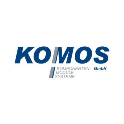 Ein blau-weißes Logo für die Komos GmbH