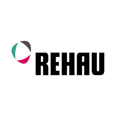 Ein Logo für eine Firma namens Rehau auf weißem Hintergrund.