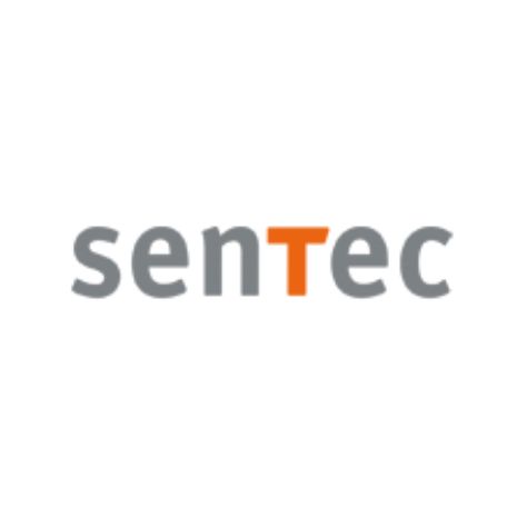 Das Logo von Sentec ist grau und orange auf weißem Hintergrund.