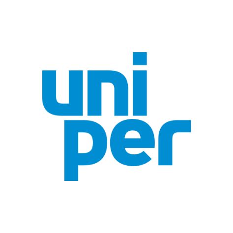 Das Uniper-Logo ist blau und weiß auf weißem Hintergrund.
