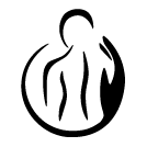 stilisierte Silhouette einer menschlichen Wirbelsäule umrahmt von einer stilisierten Hand, die sich zu einem Kreis formt