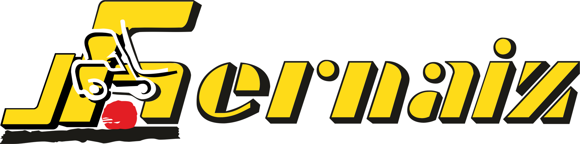 Un logo amarillo para Fernaiz con una bola roja en el medio.