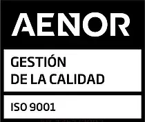 Un cartel en blanco y negro que dice aenor gestión de calidad iso 9001.