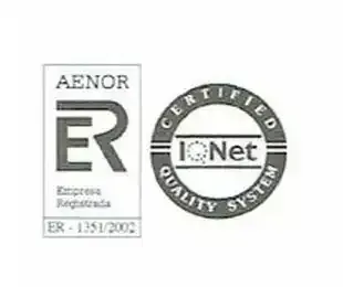 Un logotipo de un sistema de calidad certificado y un logotipo de Aenor sobre un fondo blanco.