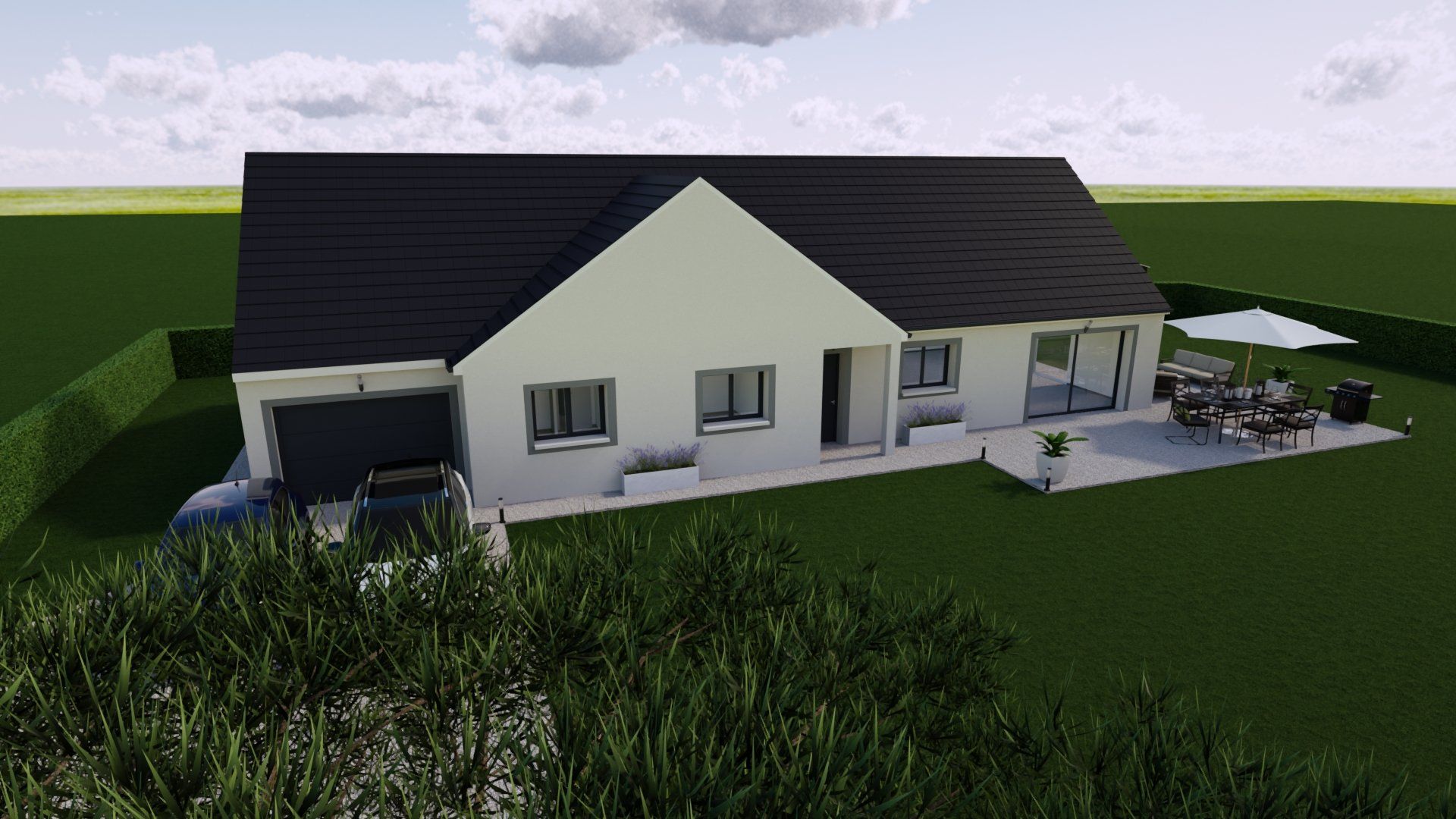 Maison avec toit couleur ardoise