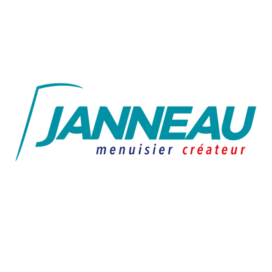 Logo Janneau Menuisier Créateur en turquoise et rouge sur fond blanc.