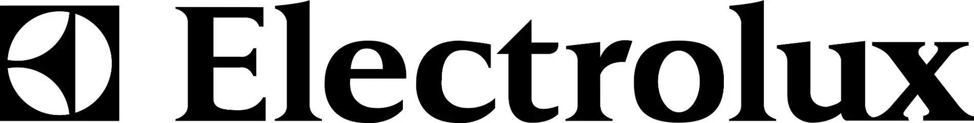 Logotipo de Electrolux con un gráfico circular en blanco y negro y el nombre de la marca.