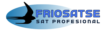 Logotipo de Friosatse SAT Profesional. Óvalo azul con silueta de pájaro negro y texto azul.