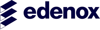 Logotipo de Edenox, una marca denominativa con un elemento gráfico azul oscuro.