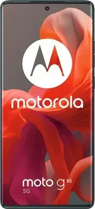 El frente de un teléfono inteligente Motorola Moto G85 con una flor roja en la pantalla.