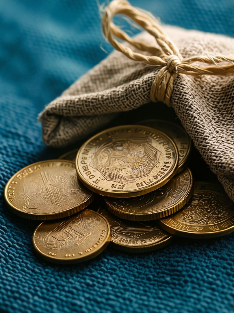 Une petite sacoche avec des pièces d'or dedans