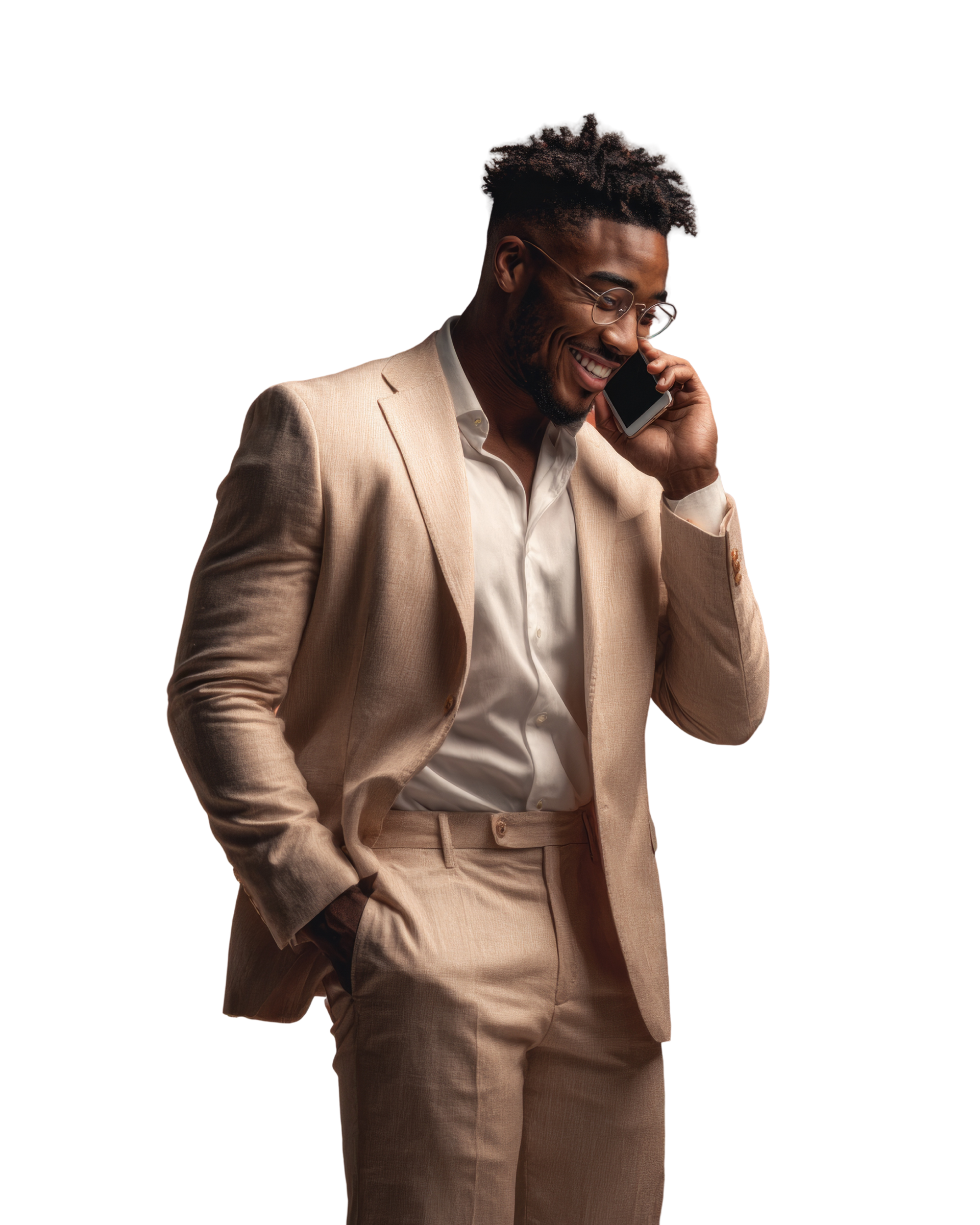 Un homme qui sourit en télephonant