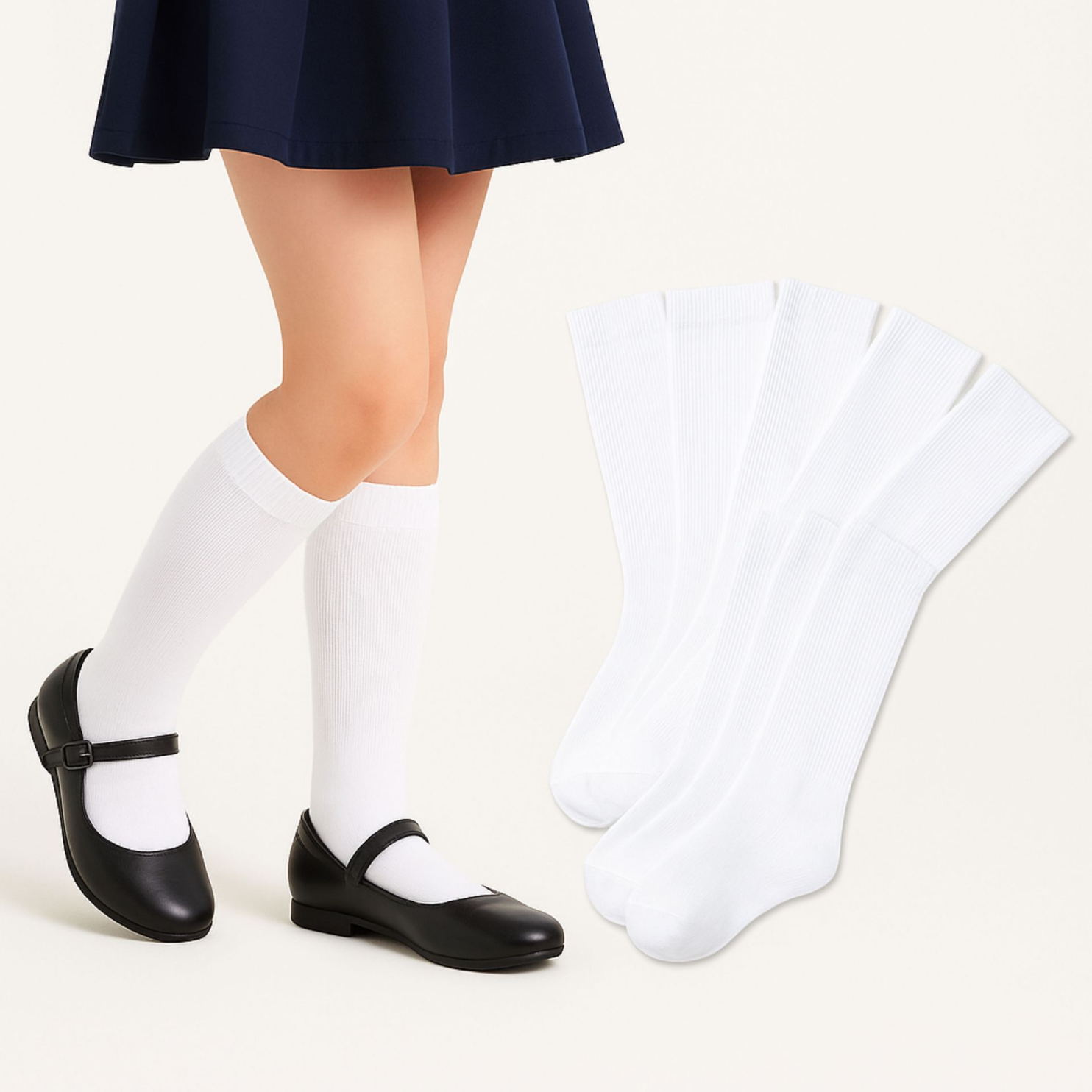 Calcetines escolares altos hasta la rodilla - niños y niñas - pack de 6 color blanco algodón 95% - medias colegiales