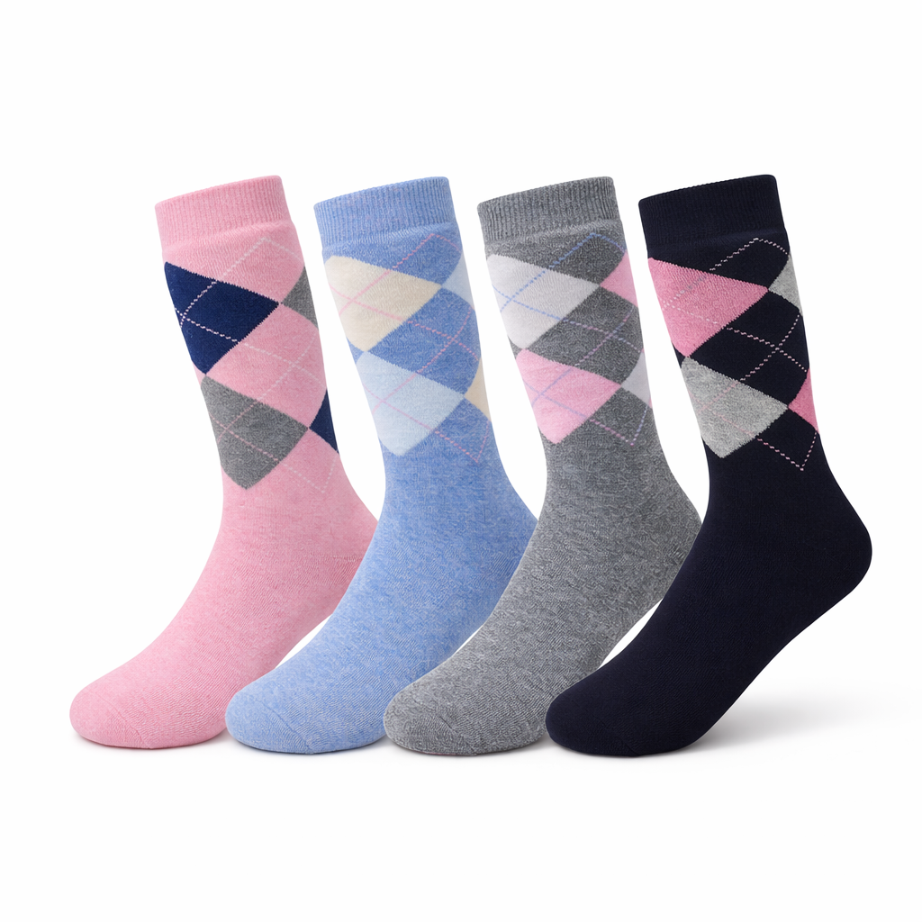 Calcetines Mujer Algodón Media Caña – Pack 4 Pares – Talla 35-40 – Diseño Rombo – Suaves, Transpirables y Elásticos – Uso Diario