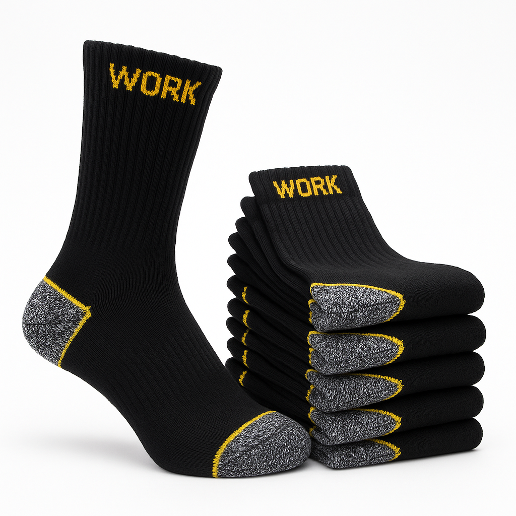 calcetines de trabajo hombre pack de 6 - resistentes y cómodos - refuerzo en talón y puntera, transpirables ideales para botas de seguridad y uso diario