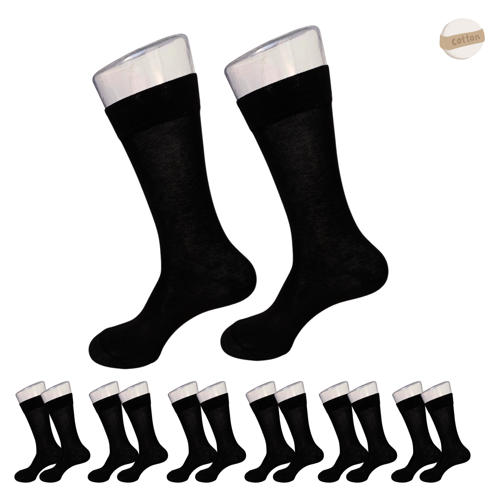 6 pares de calcetines largos para hombre color negro de fino algodón transpirables. Medias largas ejecutivas y casuales para cualquier ocasión (FR/ES, Números, 10, Grande, Alto, 6, Negro 